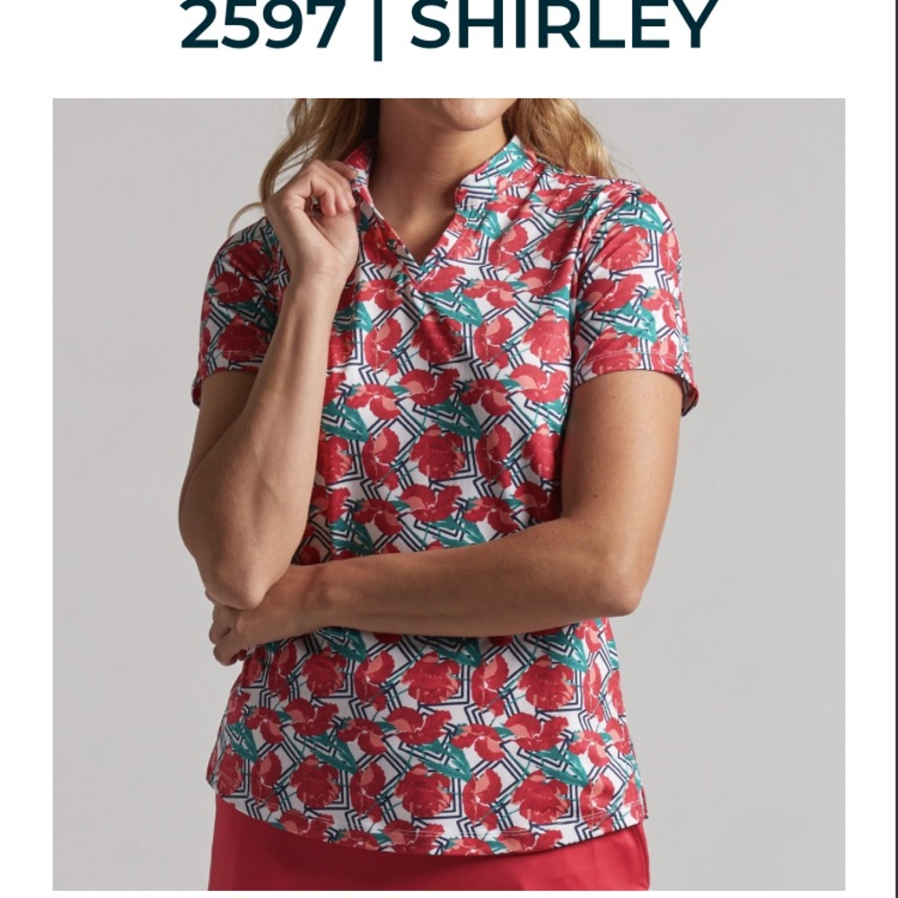 NWT Bermuda Sands Apparel Floral Red and Green Women's top.